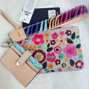 Consuela Multicolor Floral Embroidered Wristlet with Zebra Strap